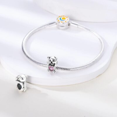 zawieszka charms do bransoletki typu pandora apart srebro 925 piesek kość serce