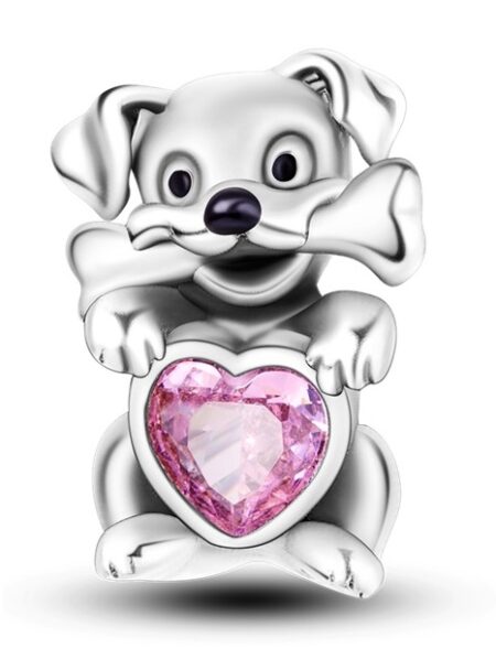 zawieszka charms do bransoletki typu pandora apart srebro 925 piesek kość serce