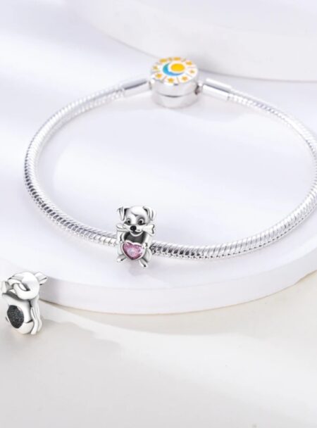 zawieszka charms do bransoletki typu pandora apart srebro 925 piesek kość serce