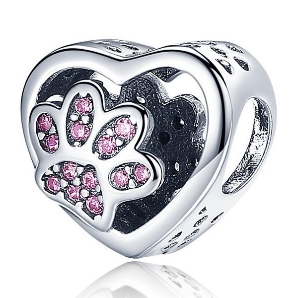 zawieszka charms do bransoletki typu pandora apart srebro 925 serce łapa psa (1)