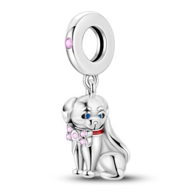zawieszka charms do bransoletki typu pandora apart srebro 925 piesek z kokardką (1)