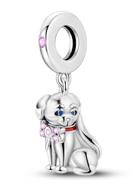 zawieszka charms do bransoletki typu pandora apart srebro 925 piesek z kokardką (1)